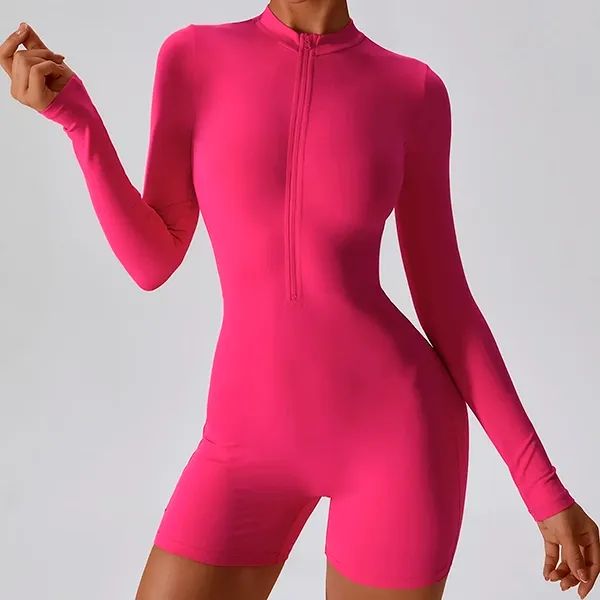 long sleeve bodysuit, women bodysuit, zipper bodysuit, workout suit, women romper