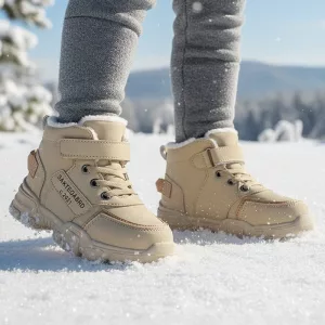 Winter Thermal Sneaker Ankle Boots Warm Plush Shoes with Thick Sole for Kids